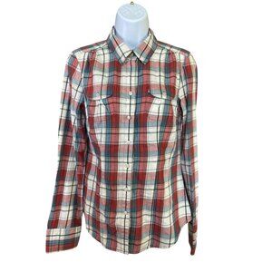 American Eagle Plaid Button Down Shirt Red Blue White Size 8l Western